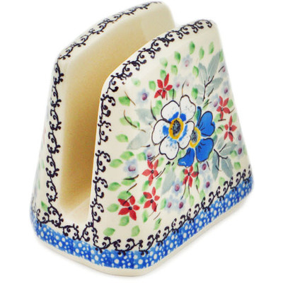 Polish Pottery Napkin Holder 4&quot; Flower Crown UNIKAT