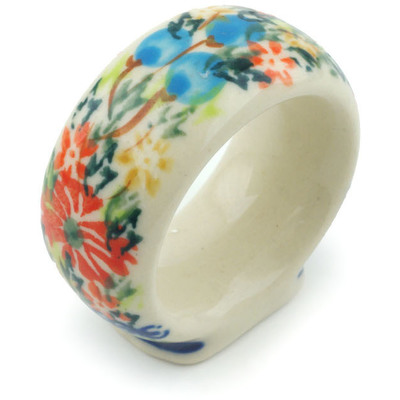 Polish Pottery Napkin Ring 2&quot; Ring Of Flowers UNIKAT