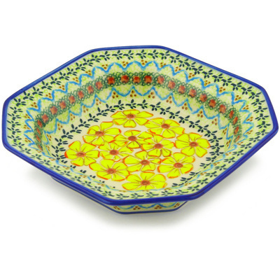 Polish Pottery Octagonal Bowl 8&quot; Yellow Sunshine