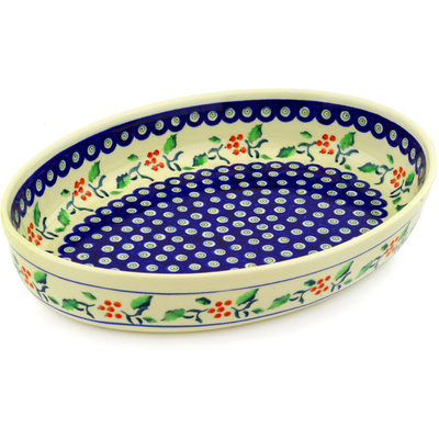 Polish Pottery Oval Baker 12&quot; Holly Berries
