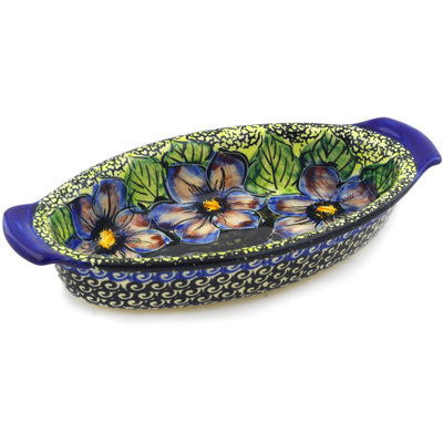 Polish Pottery Oval Baker with Handles 10&quot; Midnight Glow UNIKAT