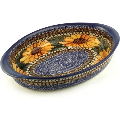 Polish Pottery Oval Baker with Handles 12&quot;