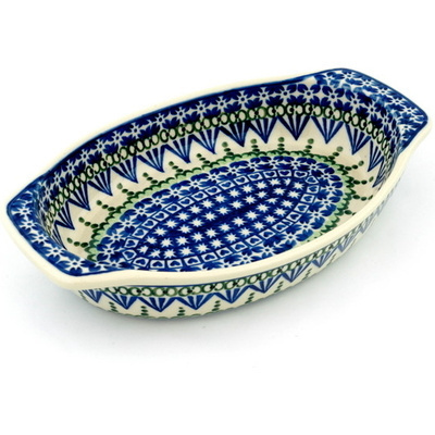 Polish Pottery Oval Baker with Handles 12&quot;