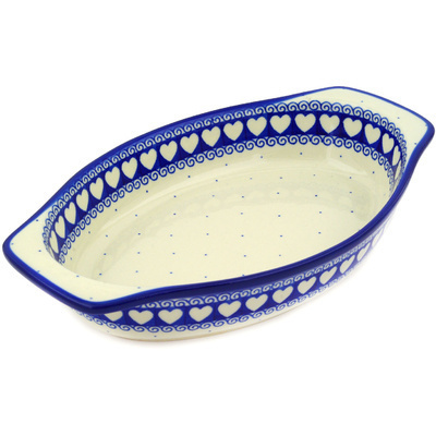 Polish Pottery Oval Baker with Handles 12&quot; Light Hearted