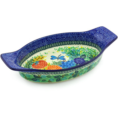 Polish Pottery Oval Baker with Handles 13&quot; Garden Delight UNIKAT