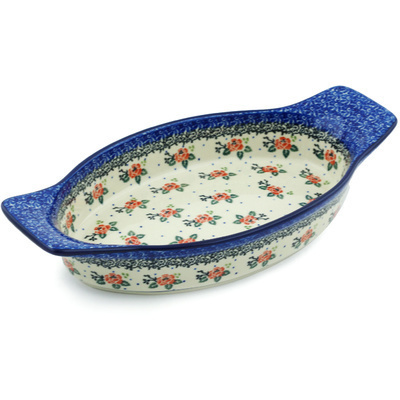 Polish Pottery Oval Baker with Handles 13&quot; Pasadena Delight