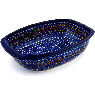 Polish Pottery Oval Baker with Handles 14&quot; Blue Horizons