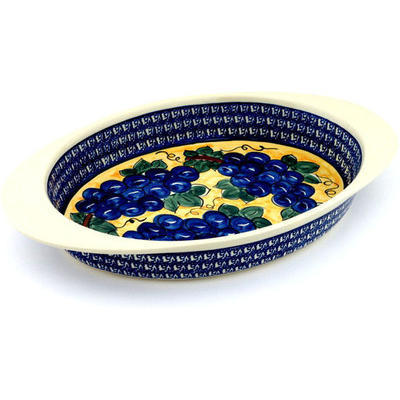 Polish Pottery Oval Baker with Handles 17&quot; Tuscan Grapes