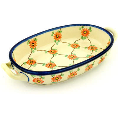 Polish Pottery Oval Baker with Handles 8-inch