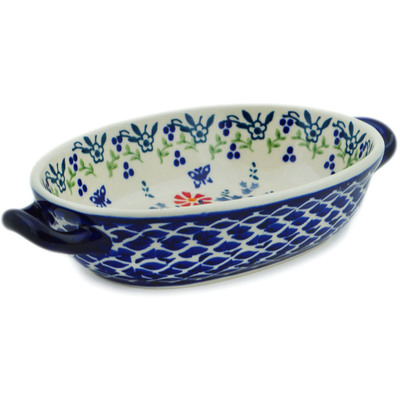 Polish Pottery Oval Baker with Handles 8&quot; Last Summer Flowers