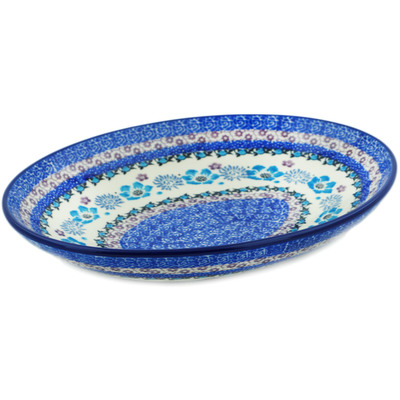 Polish Pottery Oval Bowl 10&quot; Blooming Blues