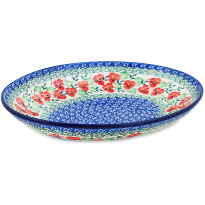 Polish Pottery Oval Bowl 10&quot; Red Pansy