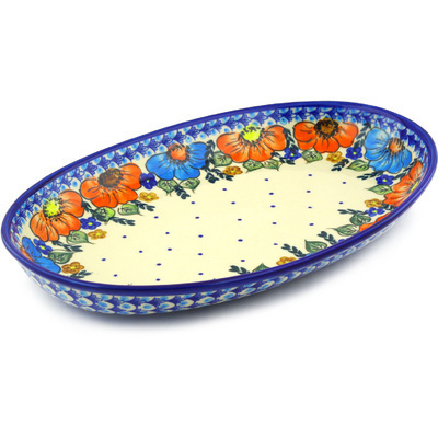 Polish Pottery Oval Platter 14&quot; Bold Poppies