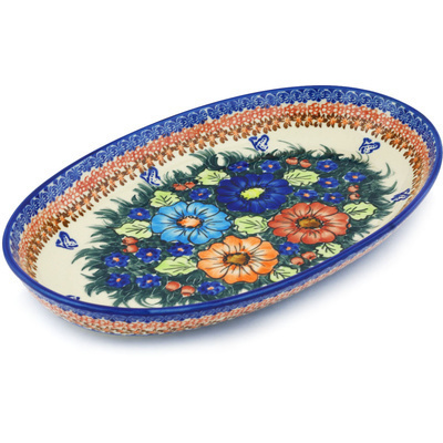 Polish Pottery Oval Platter 14&quot; Butterfly Splendor