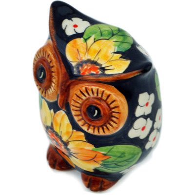 Polish Pottery Owl Figurine 4&quot; Finest Sunflower UNIKAT