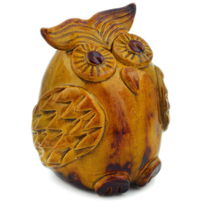 Polish Pottery Owl Figurine 5&quot; Honey Brown