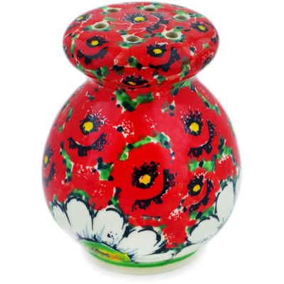 Polish Pottery Parmesan Shaker 4&quot; Sweet Red Petals UNIKAT