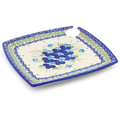 Polish Pottery Party Plate 9&quot; Blue Pansy