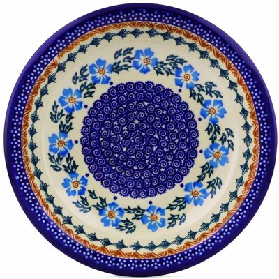 Polish Pottery Pasta Bowl 9&quot; Blue Cornflower
