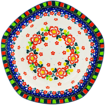 Polish Pottery Pasta Bowl 9&quot; Floral Puzzles UNIKAT