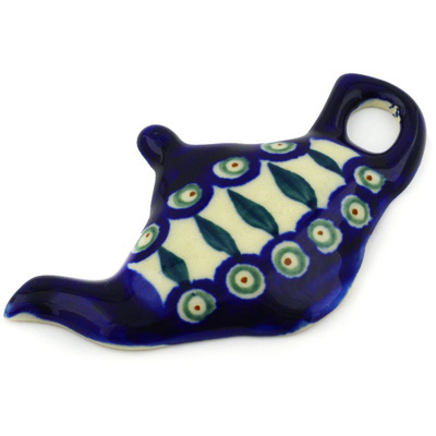 Polish Pottery Pendant Keychain 3&quot; Peacock Leaves