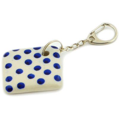 Polish Pottery Pendant Keychain 4&quot; Blue Dots