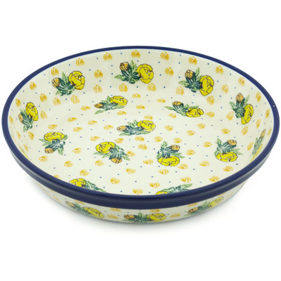 Polish Pottery Pie Dish 10&quot; Yellow Rose Of Texas