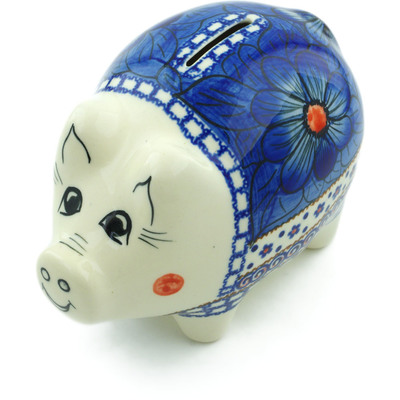 Polish Pottery Piggy Bank 4&quot; Blue Heaven UNIKAT