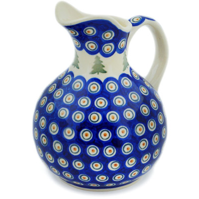Polish Pottery Pitcher 5 Cup Peacock Pines