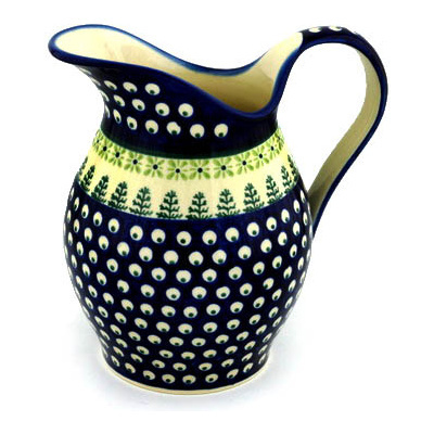 Polish Pottery Pitcher 7&frac34; Cup Peacock In The Pines