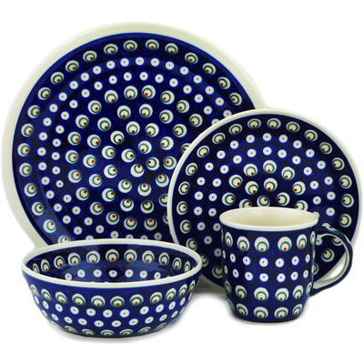 Polish Pottery Place Setting 11&quot; Peacock Eyes