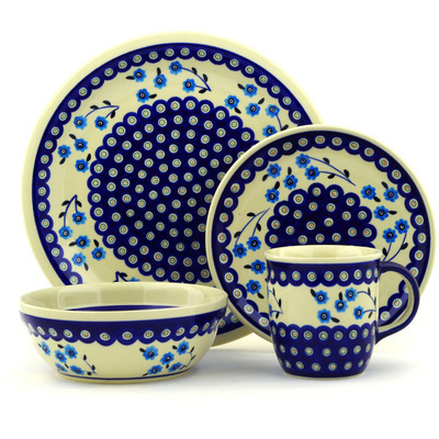 Polish Pottery Place Setting 11&quot; Peacock Poppies