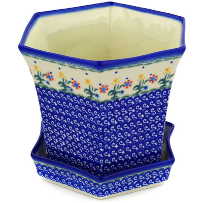 Polish Pottery Planter 8&quot; Spring Flowers