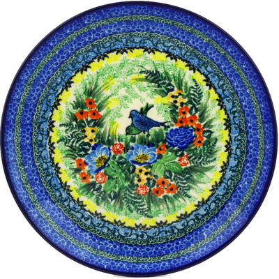 Polish Pottery Plate 10&quot; Blue Bird Delight UNIKAT