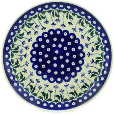 Polish Pottery Plate 10&quot; Blue Daisy Peacock