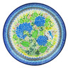 Polish Pottery Plate 10&quot; Blue Hydrangea UNIKAT