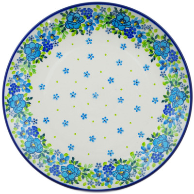 Polish Pottery Plate 10&quot; Blue Kissed Petals UNIKAT