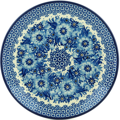 Polish Pottery Plate 10&quot; Blue Poppy Wreath UNIKAT