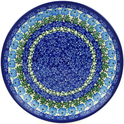 Polish Pottery Plate 10&quot; Blue Rosette Wreath