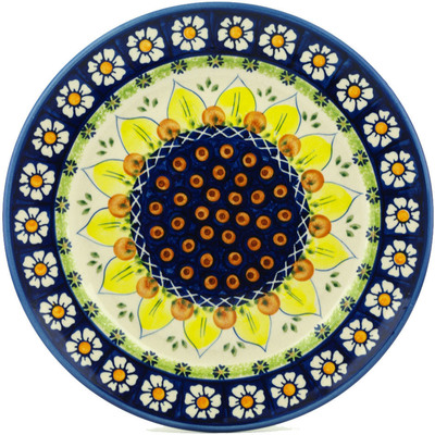 Polish Pottery Plate 10&quot; Sunflower Power UNIKAT