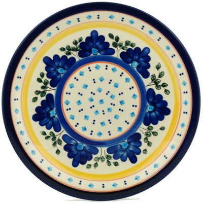 Polish Pottery Plate 11&quot; Blue Diamond Flowers