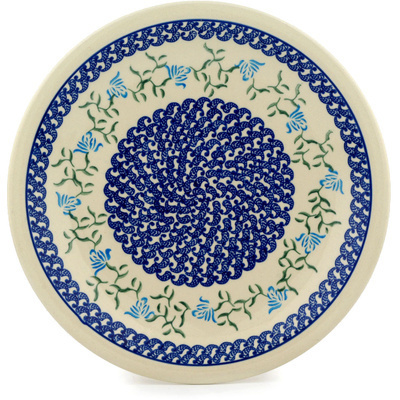 Polish Pottery Plate 11&quot; Blue Rose Peacock