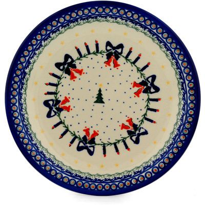 Polish Pottery Plate 11&quot; Peacock Christmas Candle