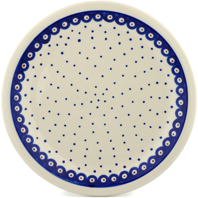 Polish Pottery Plate 11&quot; Peacock Dots