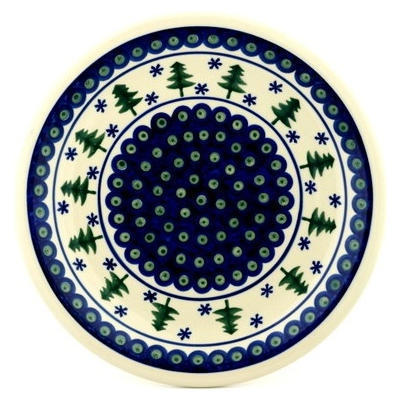 Polish Pottery Plate 11&quot; Peacock Evergreen