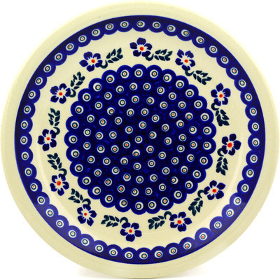 Polish Pottery Plate 11&quot; Peacock Periwinkle