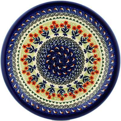Polish Pottery Plate 11&quot; Red Daisy Blooms UNIKAT