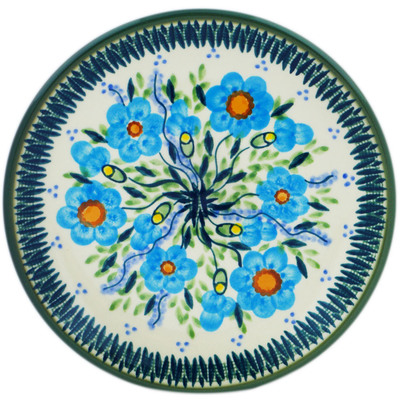 Polish Pottery Plate 7&quot; Bright Blue Happiness UNIKAT