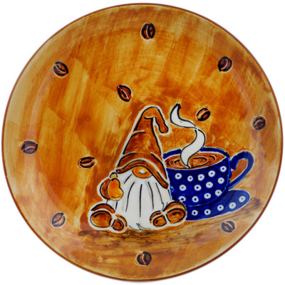 Polish Pottery Plate 7&quot; Coffee Gnome