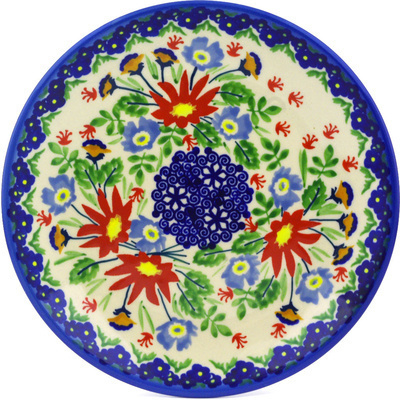 Polish Pottery Plate 7&quot; Folk Flowers UNIKAT